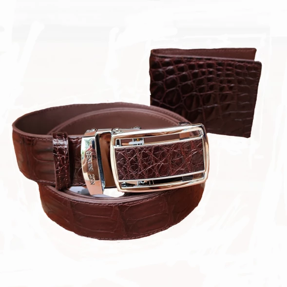 Набор для мужчины: ремень и зажим для денег из кожи сиамского крокодила (Коричневый) 