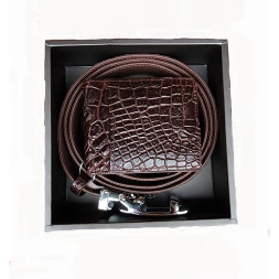 Набор для мужчины: ремень и зажим для денег из кожи сиамского крокодила (Коричневый)