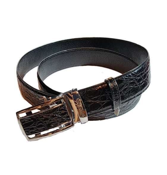 Мужской классический ремень из натуральной крокодиловой кожи, черный