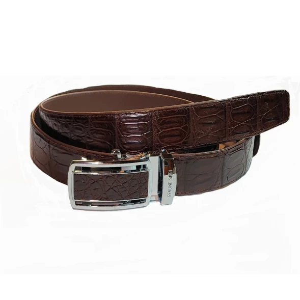 Мужской классический ремень из натуральной крокодиловой кожи, коричневый