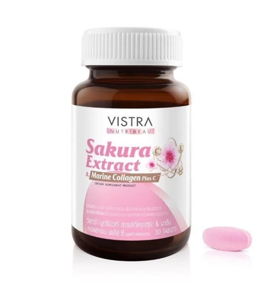 Омолаживающий комплекс с морским коллагеном и экстрактом сакуры Vistra Sakura extract 30 таблеток 