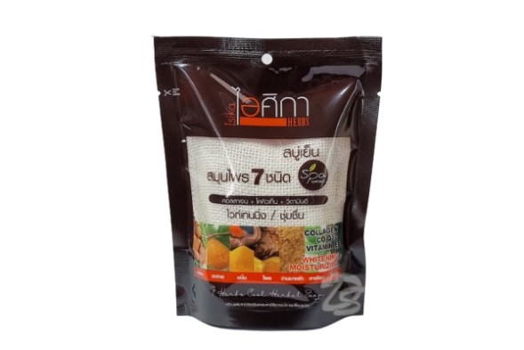 Спа-мыло «7 трав» в мешочке из люфы Isika By Supaporn, 7 Herbs Cool Herbal Soap, 70 гр