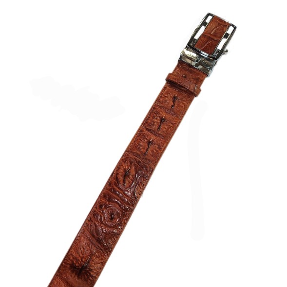 Мужской классический ремень из натуральной крокодиловой кожи, с элементами хребта крокодила, коричневый