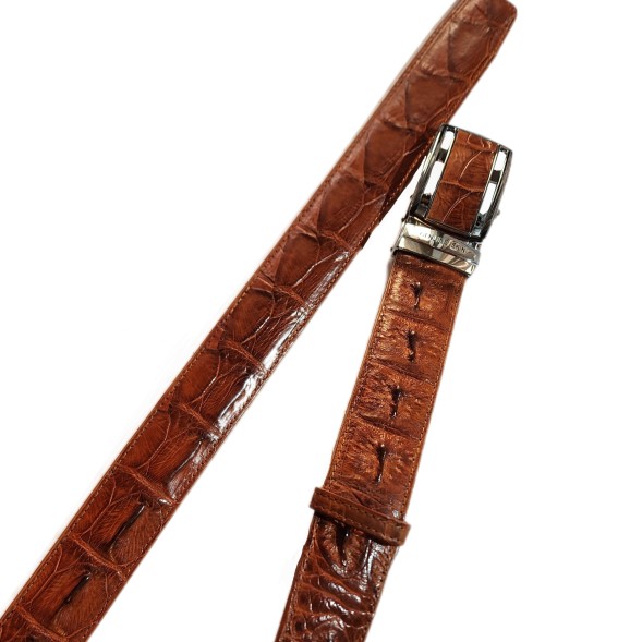 Мужской классический ремень из натуральной крокодиловой кожи, с элементами хребта крокодила, коричневый