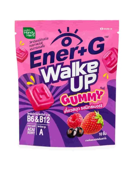 HandyHerb Ener+G Wake Up жевательные мармеладки с витаминами B6, B12, ацай и зелёным чаем, вкус микс-ягод, 30 г, 10 шт