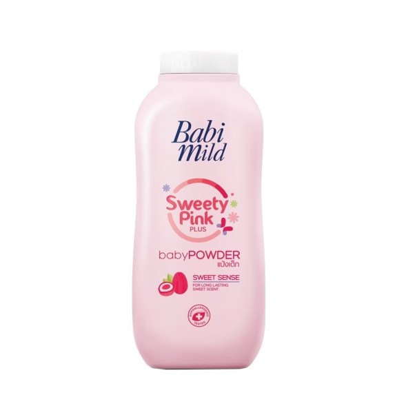 Натуральная пудра тальк для детей  с запахом розовых цветов от Babi Mild Sweety Pink Plus Powder 160 гр