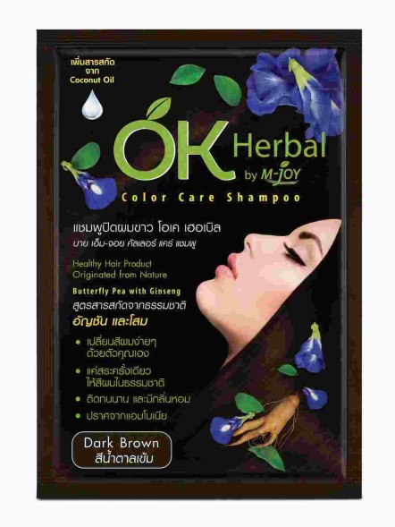 OK Herbal by M-Joy шампунь-краска для волос Color Care Shampoo, оттенок Dark Brown (Тёмно-коричневый), 30 мл