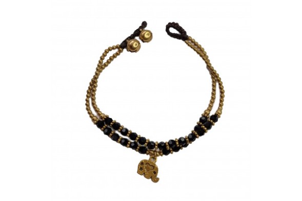 Браслет ручной работы с кулоном в виде слона (Черный) Handmade Bracelet with Elephant Pendant (Black)