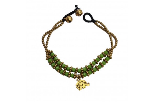 Браслет ручной работы с кулоном в виде слона (зелёный) Handmade Bracelet with Elephant Pendant (Green)