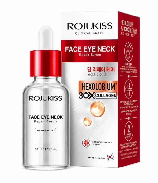 Rojukiss Clinical Grade Face Eye Neck Repair Serum сыворотка для лица, глаз и шеи с Hexolobium™ и коллагеном 30X, 30 мл
