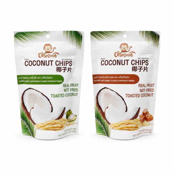 Crispconut Кокосовые чипсы, 40 г (вкус на выбор: Карамель / Оригинал)