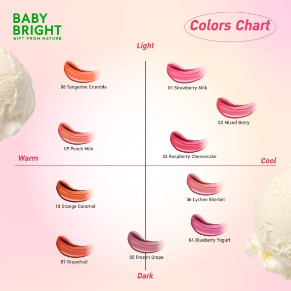 Тинт для губ Baby Bright Gelato Icy Tint оттенок 01 Клубничное Молоко 3 гр