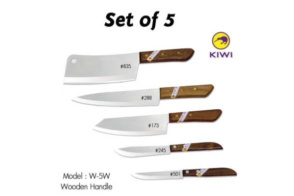 Набор кухонных ножей с деревянной рукояткой от KIWI 5 ножей