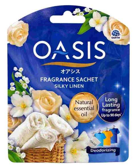 Oasis Fragrance Sachet — ароматическое саше с запахом свежего льна Silky Linen, 20 г, до 90 дней, Earth Thailand