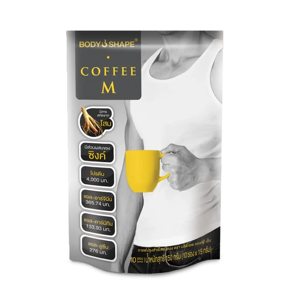 Кофе для мужчин с протеином и женьшенем Body Shape Coffee M 150 гр (10 саше x 15 гр) 1