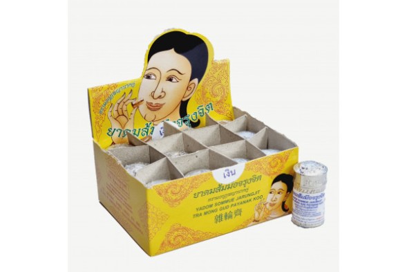 (КОРОБКА 12 ШТ) Традиционный тайский травяной ингалятор в металлической банке Jarunjit Inhaler 2 гр (серебро)