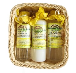 Подарочный набор Lemongrass House с ароматом манго — шампунь, кондиционер и гель для душа (Манговое блаженство) в подарочной корзинке 