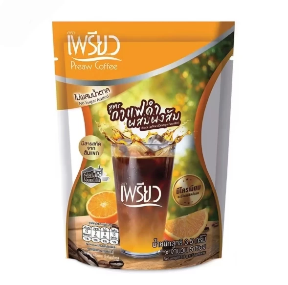 Кофе для контроля аппетита с Апельсином, Хромом и Гарцинией Preaw Instant Black Coffee 3.5 гр x 5 шт