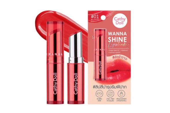 Губная помада CATHY DOLL WANNA SHINE  #01 WILL BE RED (Красный) 3 гр