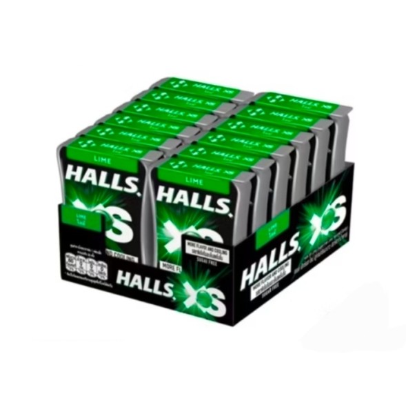 (УПАКОВКА 12 ШТ) Леденцы Halls XS Lime без сахара со вкусом лайма,  12.6 гр x 12 шт