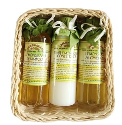 Подарочный набор Lemongrass House с ароматом Лемонграсс — шампунь, кондиционер и гель для душа (Свежесть Лемонграсса) в подарочной корзинке 