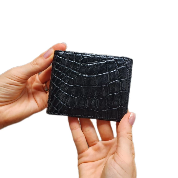 Мужской зажим для денег из черной кожи крокодила