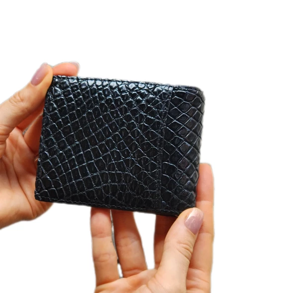 Мужской зажим для денег из черной кожи крокодила