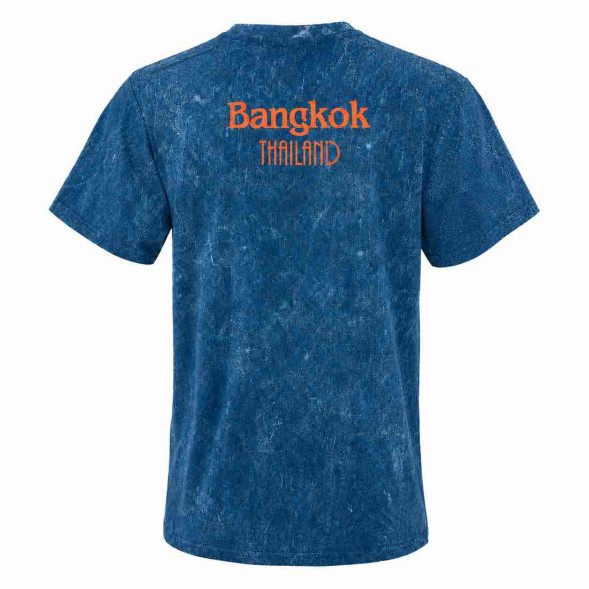 Футболка Bangkok Thailand синяя acid wash, 100% хлопок, принт спереди и сзади