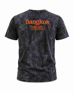Серая футболка Bangkok Thailand 100% хлопок acid wash с оранжевым принтом