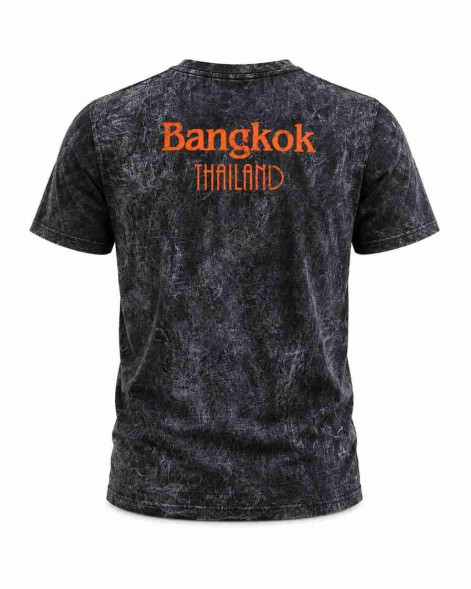Серая футболка Bangkok Thailand 100% хлопок acid wash с оранжевым принтом