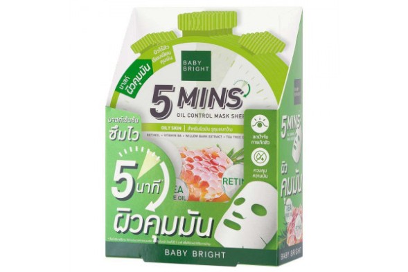 (УПАКОВКА 6 ШТ) Тканевая маска для жирной проблемной кожи, склонной к образованию акне Baby Bright 5 Mins Oil Control Mask Sheet 18 гр