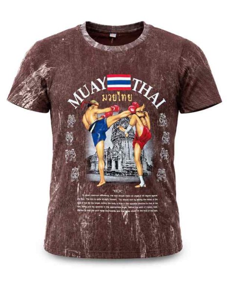 Коричневая футболка Muay Thai 100% хлопок acid wash с принтом тайский бокс