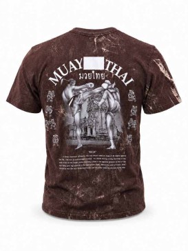 Коричневая футболка Muay Thai 100% хлопок acid wash с принтом тайский бокс