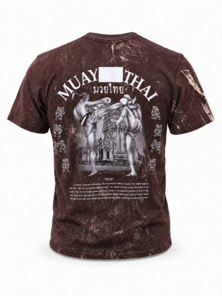 Коричневая футболка Muay Thai 100% хлопок acid wash с принтом тайский бокс