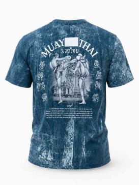 Голубая футболка Muay Thai 100% хлопок acid wash с принтом тайский бокс