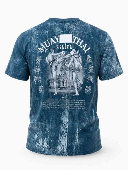 Голубая футболка Muay Thai 100% хлопок acid wash с принтом тайский бокс