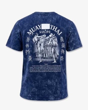 Темно-синяя футболка Muay Thai 100% хлопок acid wash с принтом тайский бокс