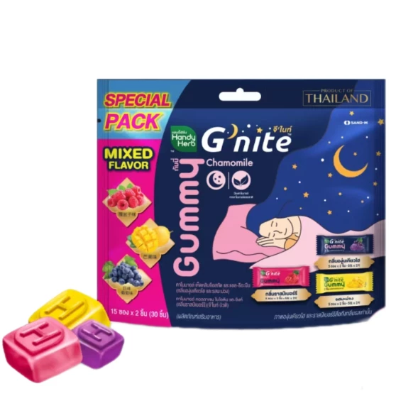 Жевательные мармеладки для сна Handy Herb G’nite 3 вкуса Манго, Малина и Виноград 15 саше x 2 шт (30 шт)