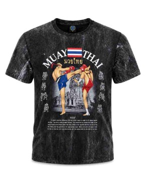 Темно-серая футболка Muay Thai 100% хлопок acid wash с принтом тайский бокс