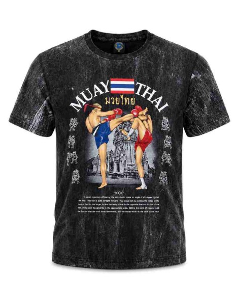 Темно-серая футболка Muay Thai 100% хлопок acid wash с принтом тайский бокс