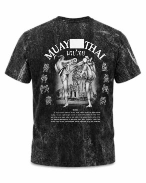 Темно-серая футболка Muay Thai 100% хлопок acid wash с принтом тайский бокс