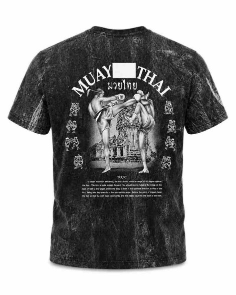 Темно-серая футболка Muay Thai 100% хлопок acid wash с принтом тайский бокс