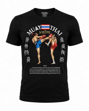 Черная футболка Muay Thai 100% хлопок с принтом «Удар ногой» (Kick), спереди и сзади