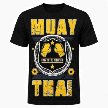 Черная футболка Muay Thai 100% хлопок с принтом MUAY THAI и эмблемой боксёрских перчаток