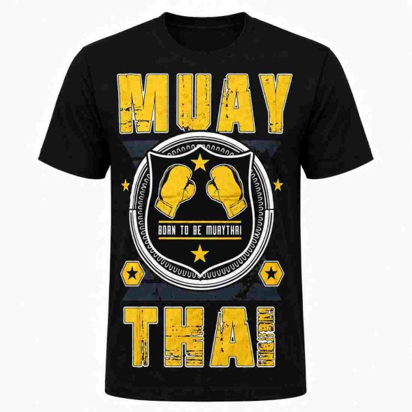 Черная футболка Muay Thai 100% хлопок с принтом MUAY THAI и эмблемой боксёрских перчаток