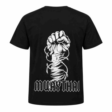 Черная футболка Muay Thai 100% хлопок с принтом «Boxing Muaythai» и кулаком в колючей проволоке