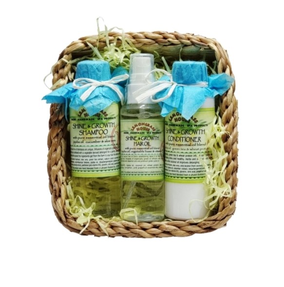 Подарочный набор для волос Lemongrass House &amp;quot;Блеск и Рост&amp;quot; Шампунь, Кондиционер и Масло для волос в подарочной корзинке 