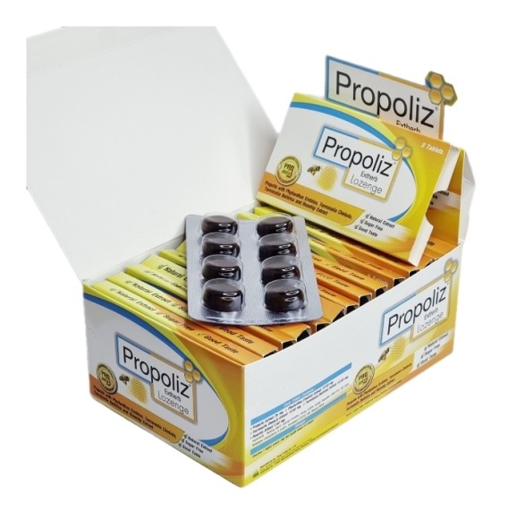 (КОРОБКА 15 ШТ) Леденцы от кашля и боли в горле с прополисом, медом, лаймом, имбирем Propoliz 8 таблеток x 15 блистеров