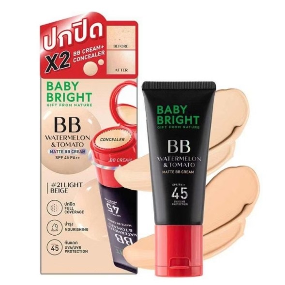 Матирующий BB крем  «Арбуз и Томат» с защитой от солнца SPF 45 PA++ от Baby Bright, Watermelon &amp;amp; Tomato Matte BB Cream SPF 45 PA++, 30 гр
