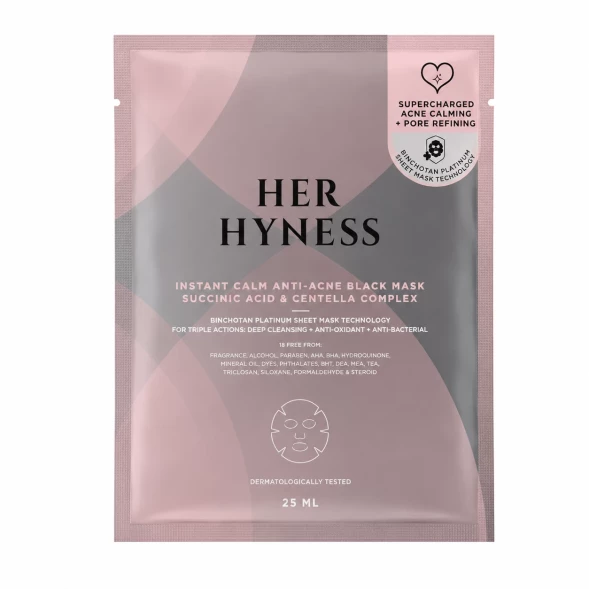 Her Hyness Instant Calm Anti-Acne Black Mask — маска бинчотан против акне с цикой и янтарной кислотой, 1 лист / 25 мл